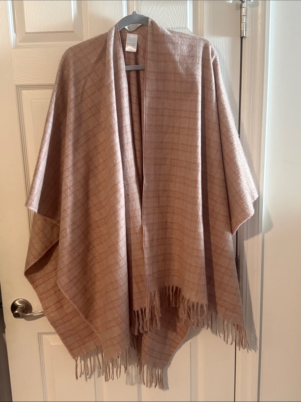 Pink Plaid Fringe Throw Poncho